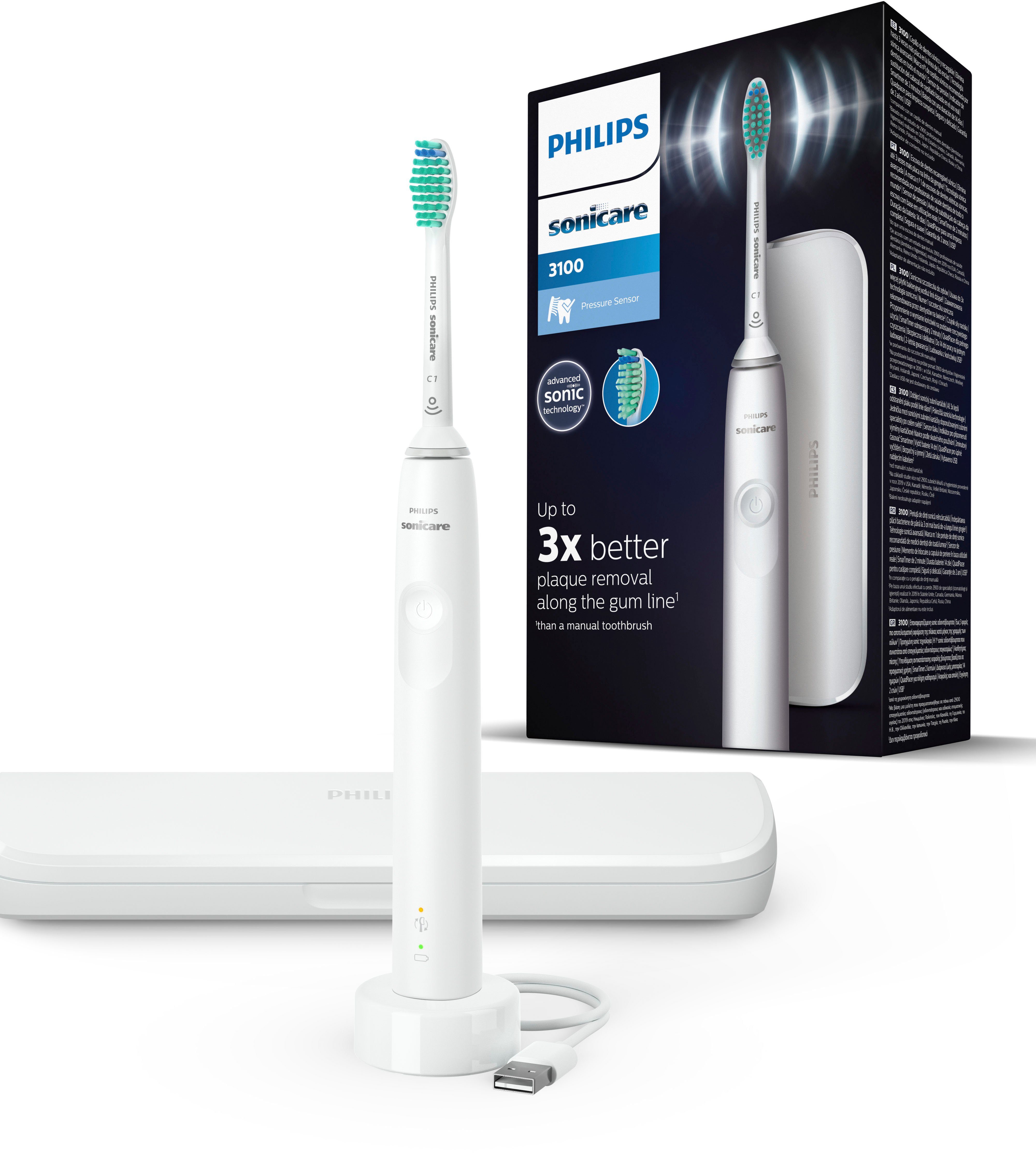Philips Sonicare Elektrische Zahnbürste Series 3100 HX3673, Aufsteckbürsten: 1 St., mit Schalltechnologie, 4-Quadranten-Timer und 2-Minuten-Timer