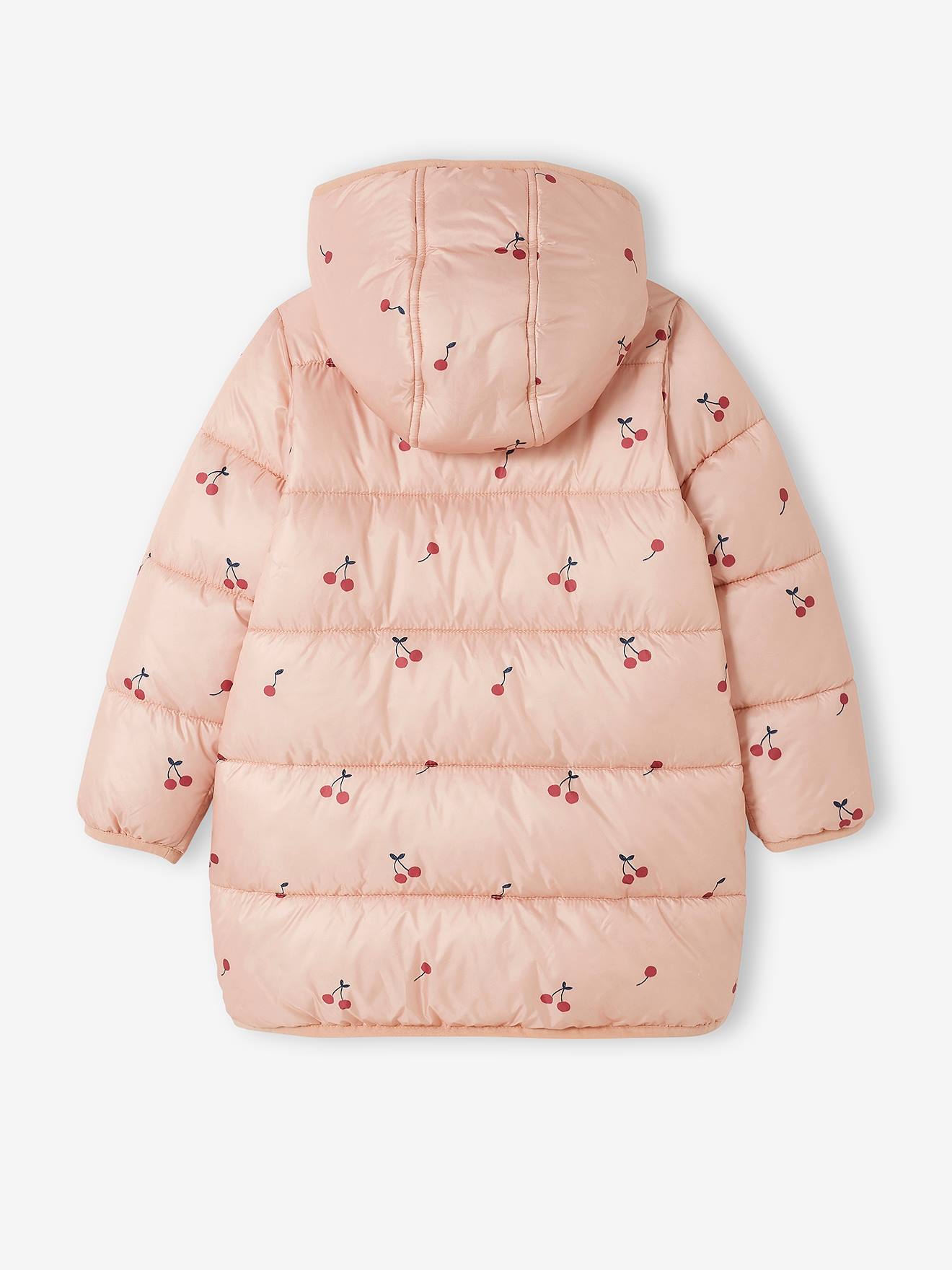 Doudoune longue légère imprimée cerises fille printed pink