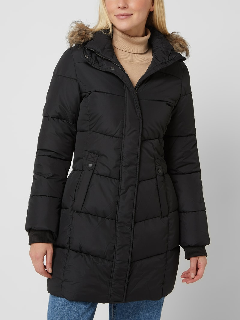 Steppjacke mit abnehmbarer Kapuze in schwarz