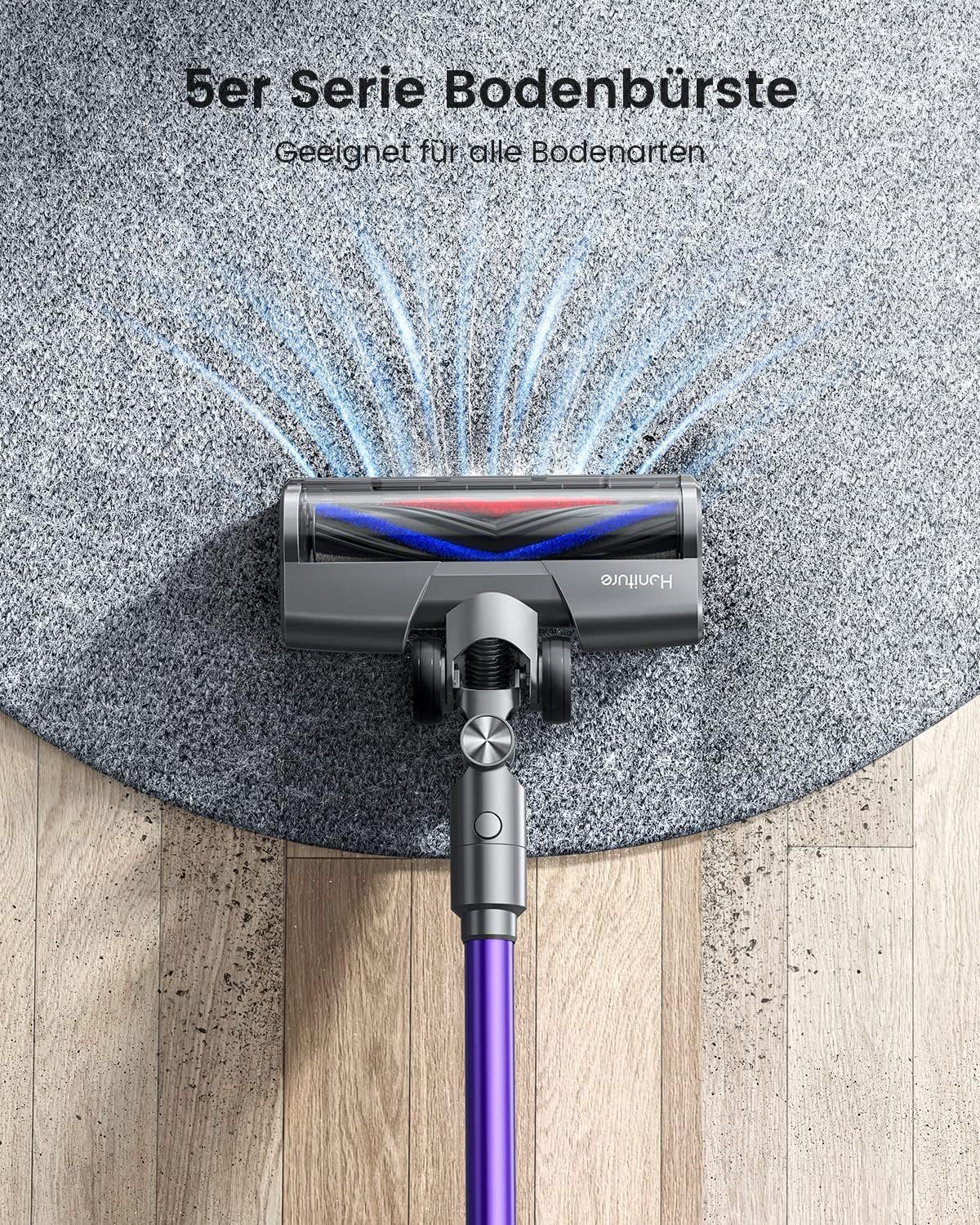 Honiture Akku-Hand-und Stielstaubsauger, 450,00 W, 33KPA Akku Staubsauger, Anti-Tangle-Staubsauger, 55 Minuten Laufzeit, Kantenreinigung, 1.2L Staubbehälter