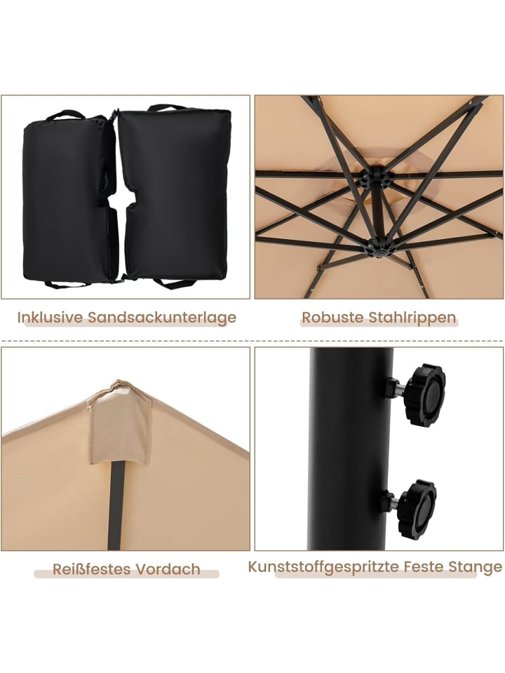 COSTWAY 300cm Ampelschirm mit LED & Sandsäcke in Beige günstig kaufen onesize