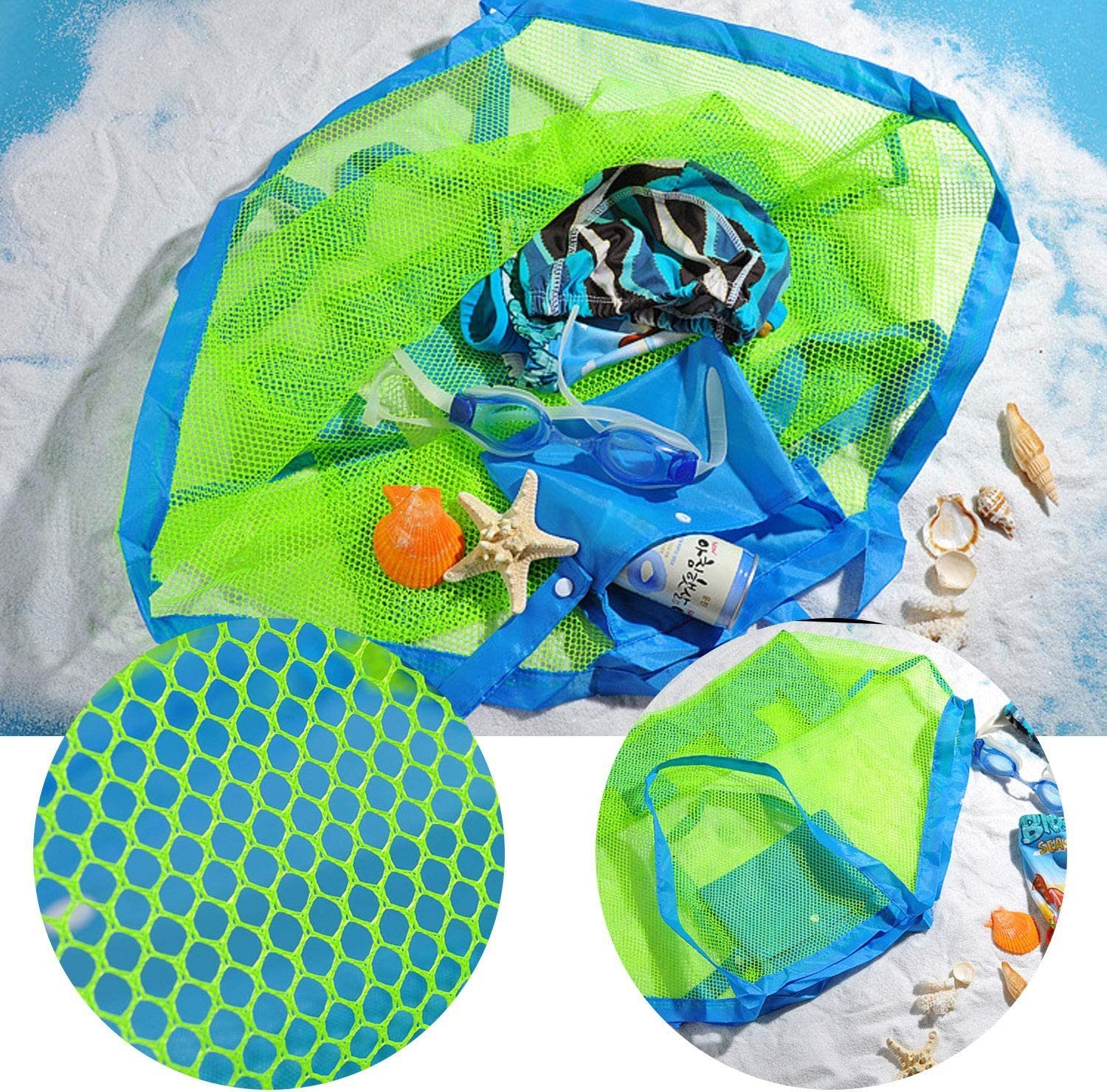 Alster Herz Aufbewahrungstasche Netz Strandtasche für Sandspielzeug Strandspielzeug Tasche H0172, Wiederverwendbare Faltbare für Wasserspielzeug Urlaub