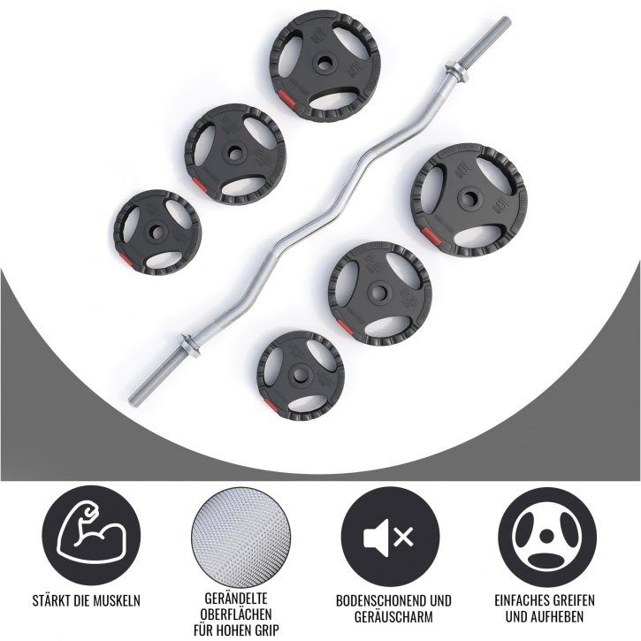 GORILLA SPORTS Hantel-Set 25 kg Curlstange Hantelscheiben Kunststoff Sternverschlüsse