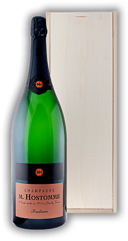 M.Hostomme Cuvee Tradition Brut 3,0 Liter in Holzkiste M.Hostomme Cuvee Tradition Brut 3,0 Liter in Holzkiste Harmonische und vollmundige Cuvée. 3	 Liter - Vol 12%