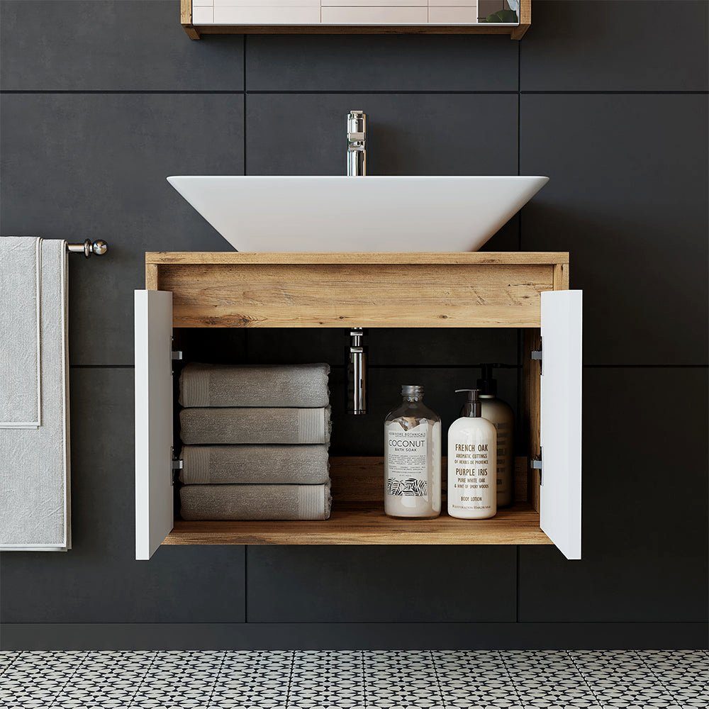 Roomart Badmöbel-Set, (Badmöbel Set 65cm Unterschrank Waschbecken Spiegelscrank Hochschrank)