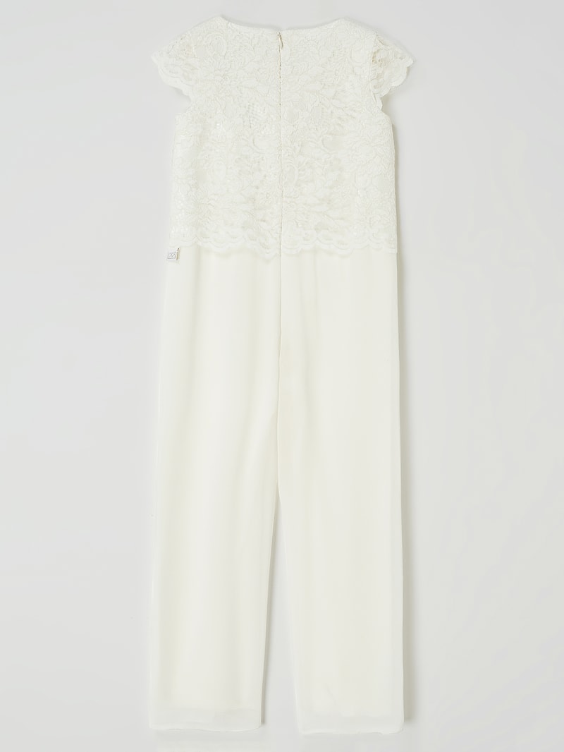 Jumpsuit aus Spitze und Chiffon in ecru