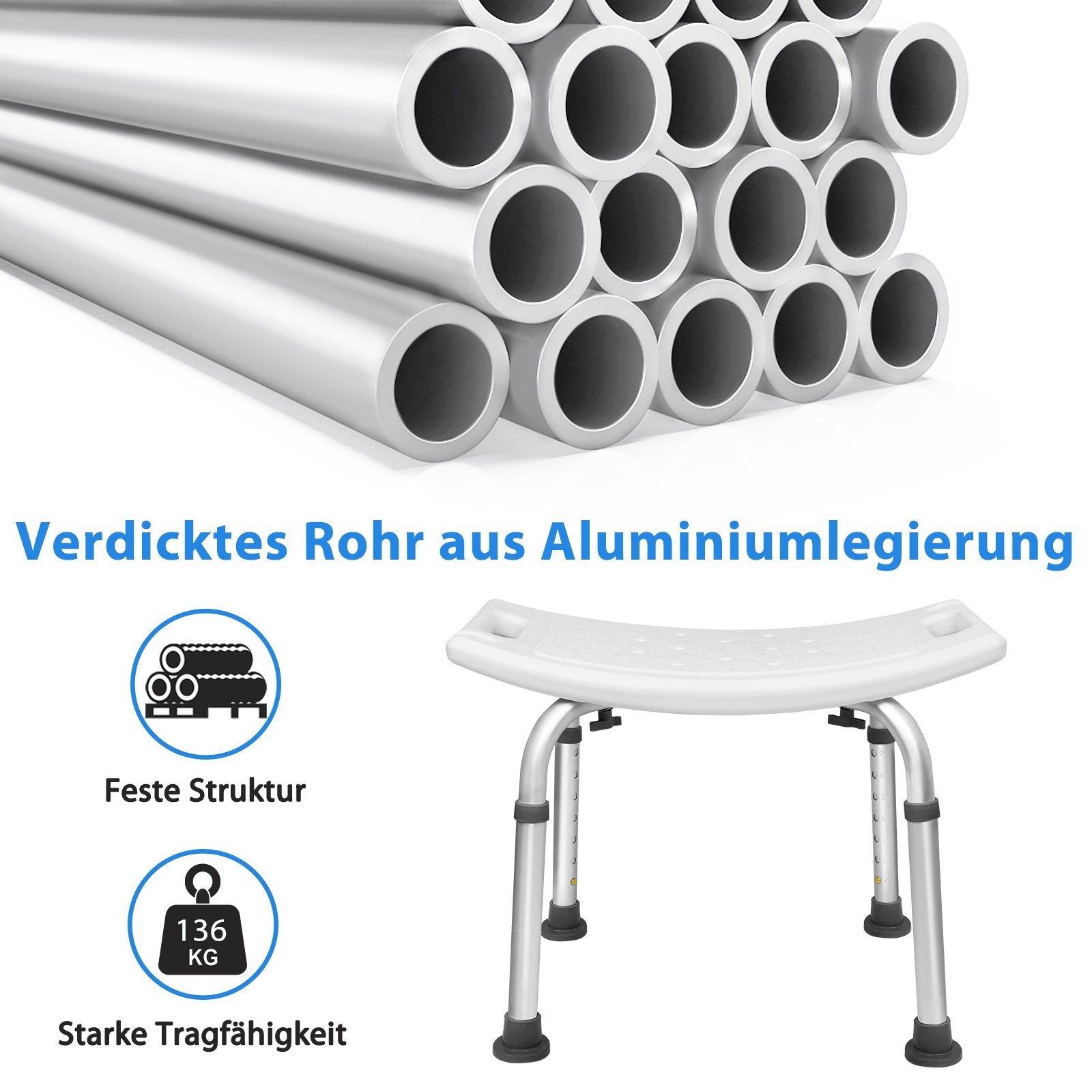 UISEBRT Duschhocker Badhocker Höhenverstellbar, belastbar bis 136 kg