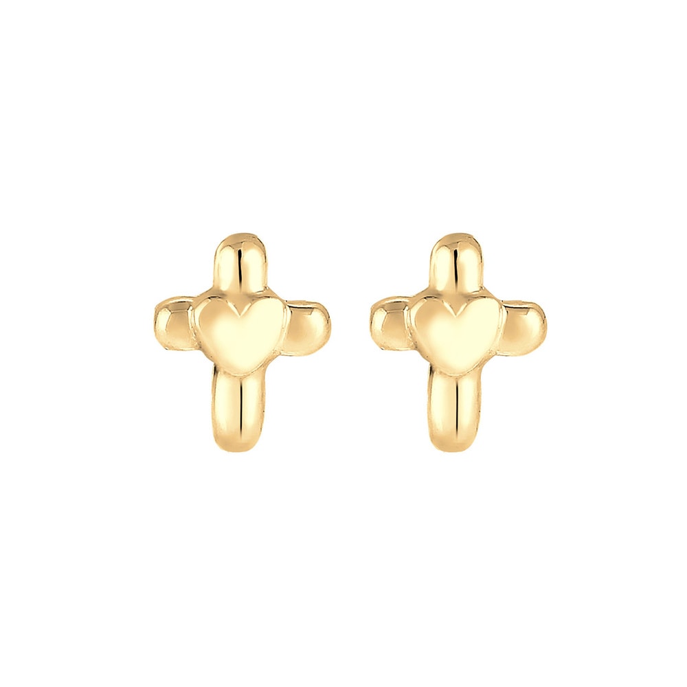 Elli Elli Boucles d'Oreilles Kinder Kreuz Herz Religion 925 Sterling Silber Boucles d'oreilles
