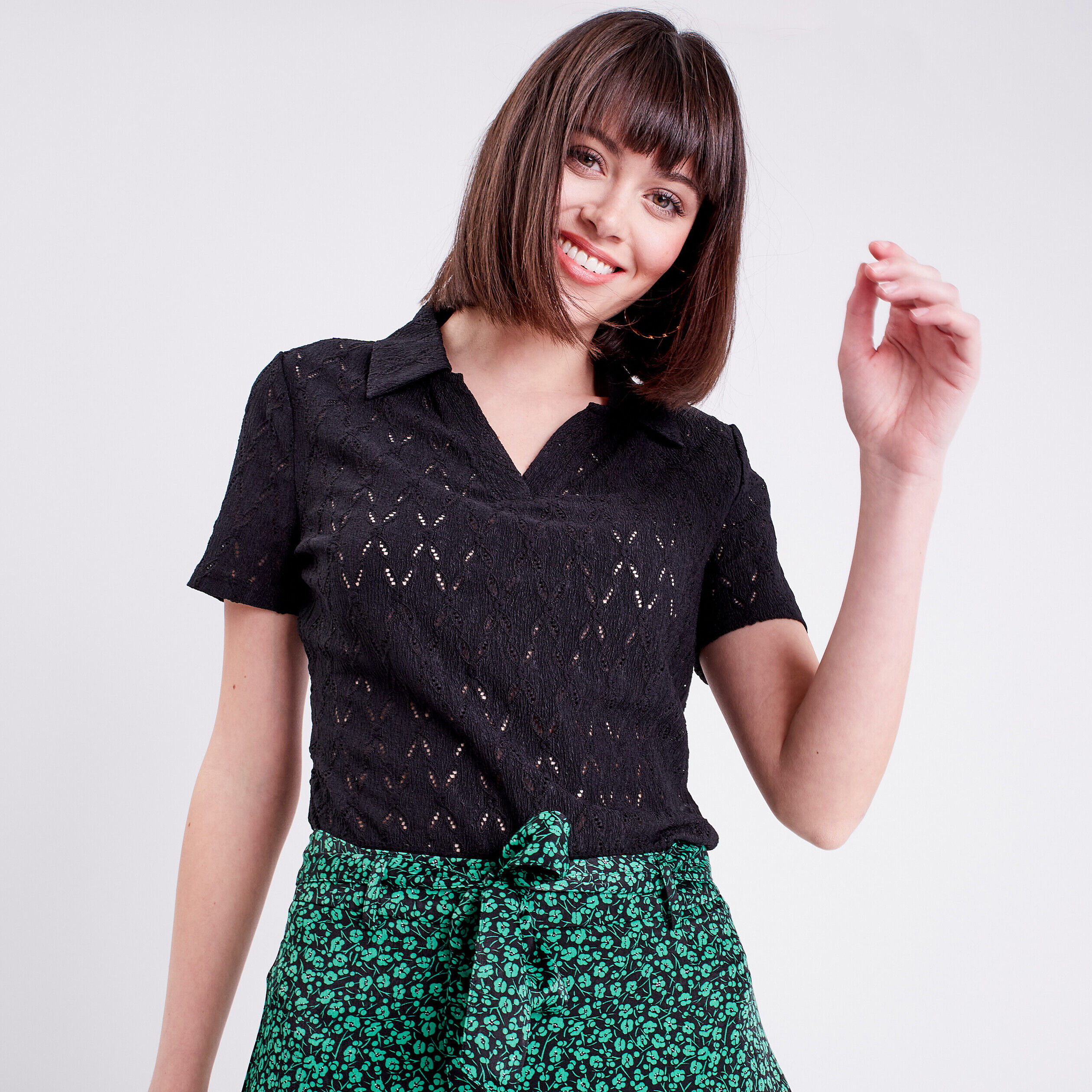 Polo manches courtes noir femme | Cache Cache