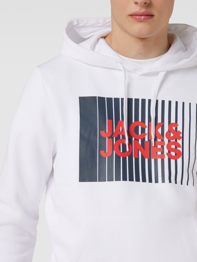 Hoodie mit Label-Print Modell 'ECORP' in weiß