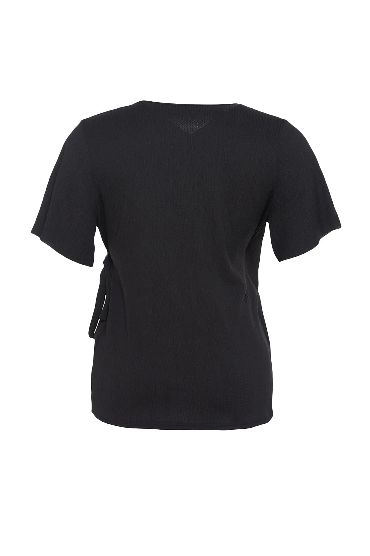 Trendyol Curve  Schwarze zweireihige Strickbluse mit Bindedetail TBSSS23AH00126