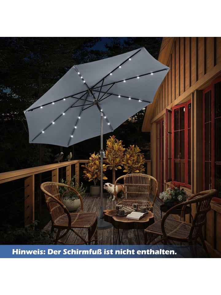COSTWAY Sonnenschirm 300 cm mit LED-Solar-Beleuchtung in Grau günstig kaufen onesize