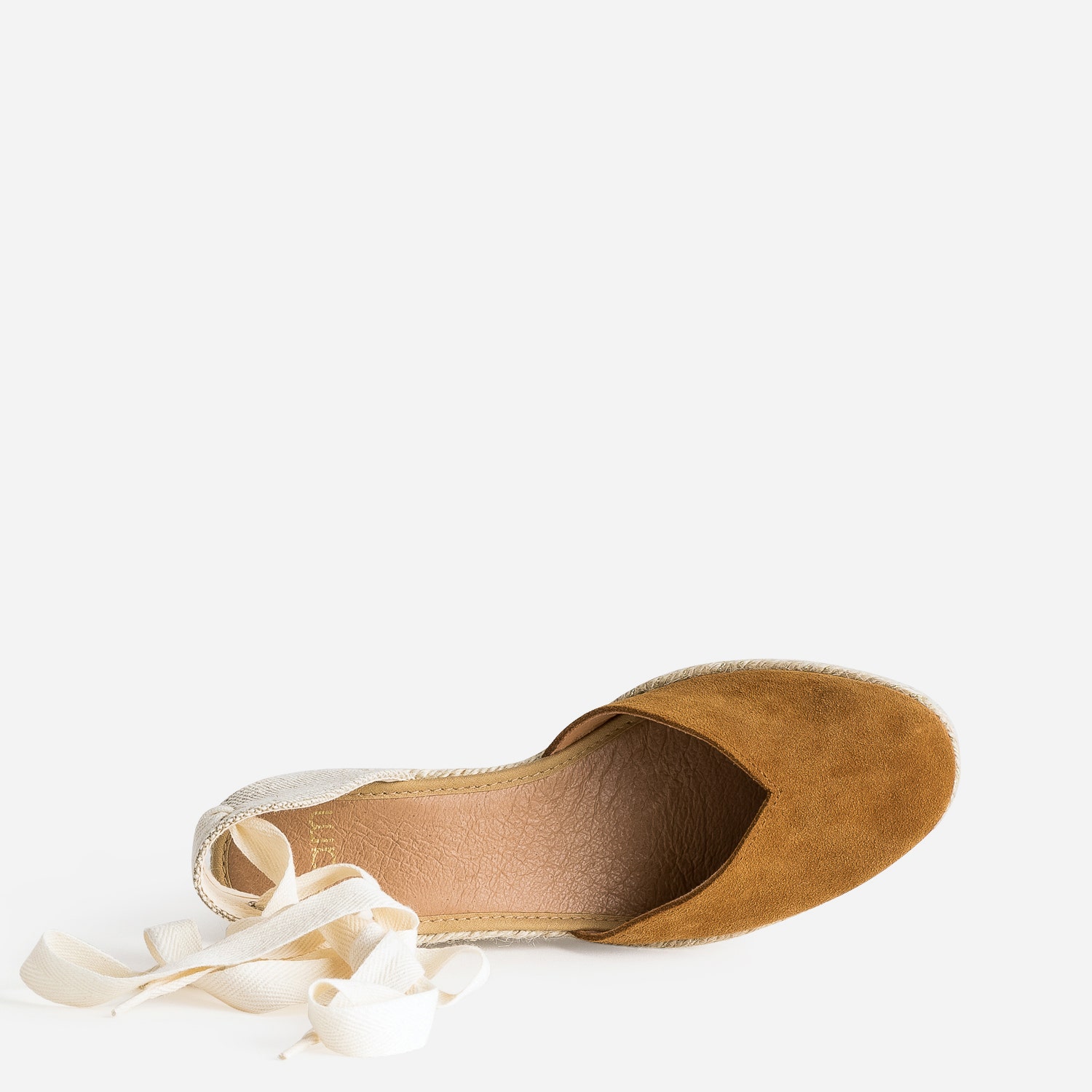 Espadrille compensée camel en cuir velours