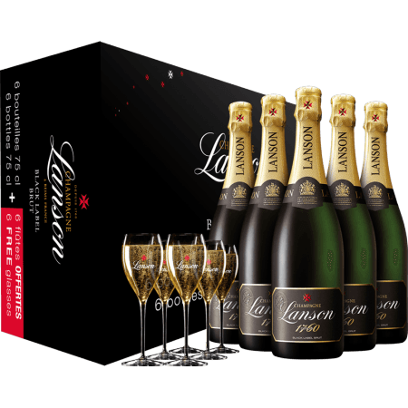 PACK 6 BOUTEILLES CHAMPAGNE LANSON - LE BLACK LABEL BRUT + 6 FLUTES