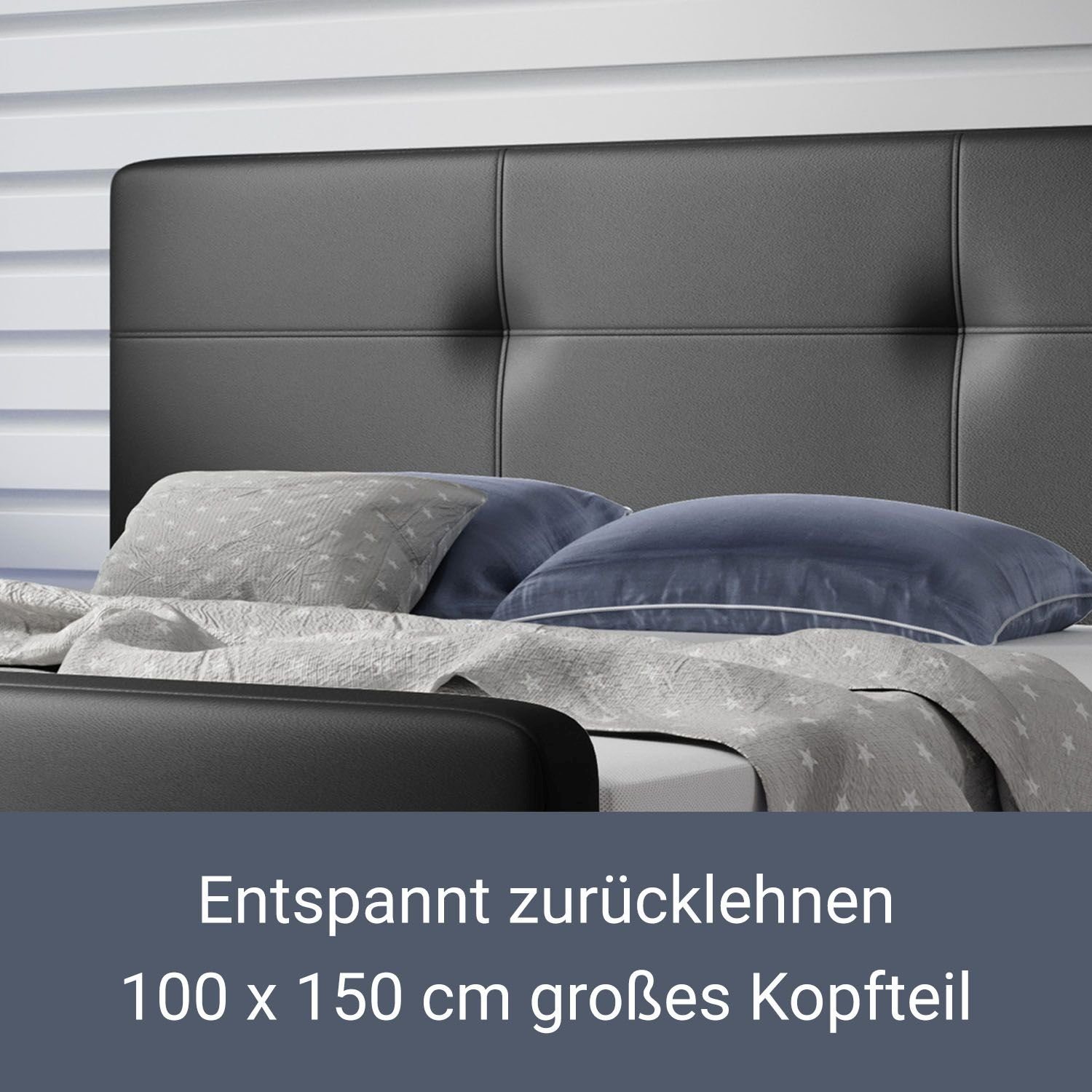 Juskys Boxspringbett Oakland, 140x200 cm, Doppelbett mit Topper, Kopfteil und LED-Beleuchtung