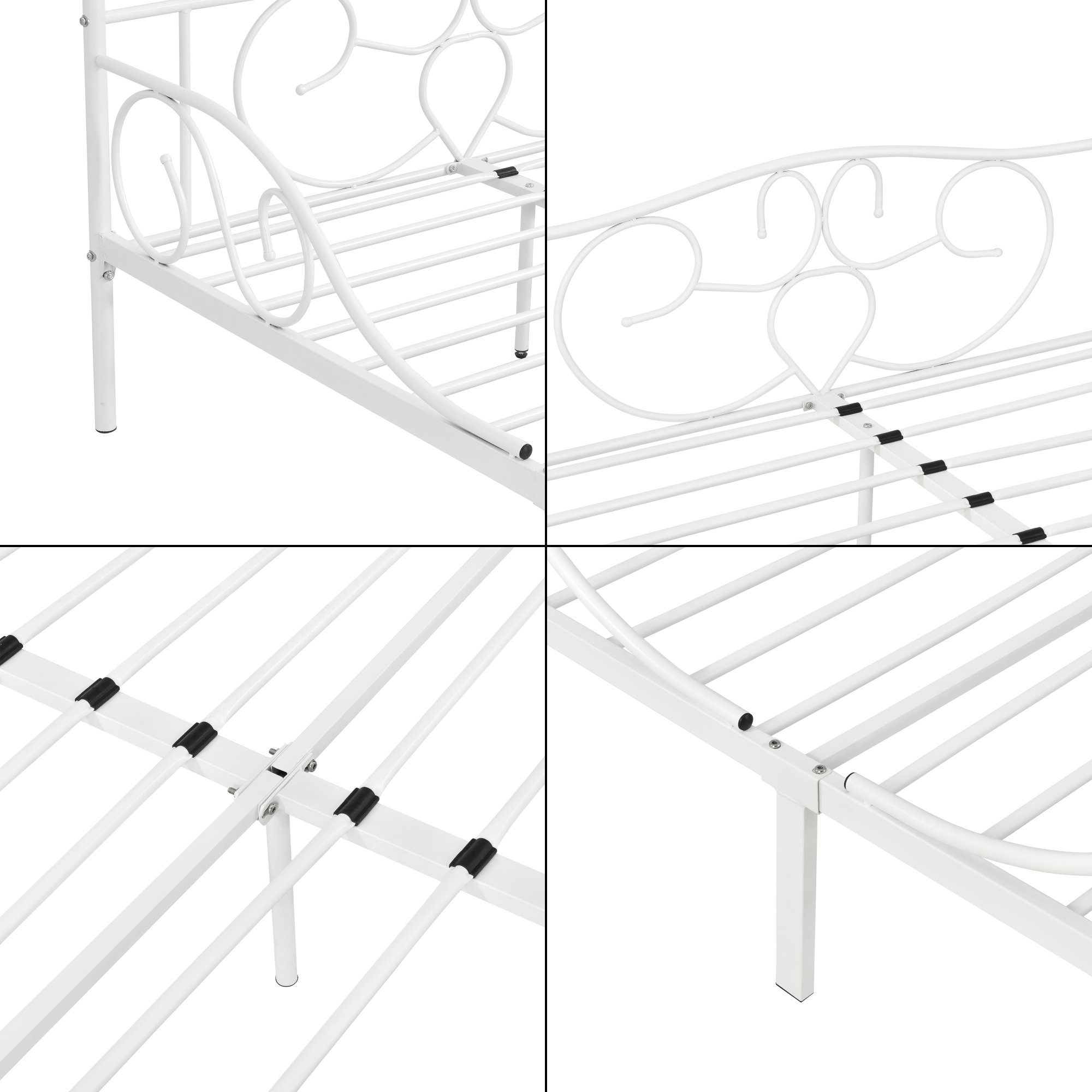 en.casa Himmelbett, Finström Metallbett Doppelbett 140x200cm Weiß