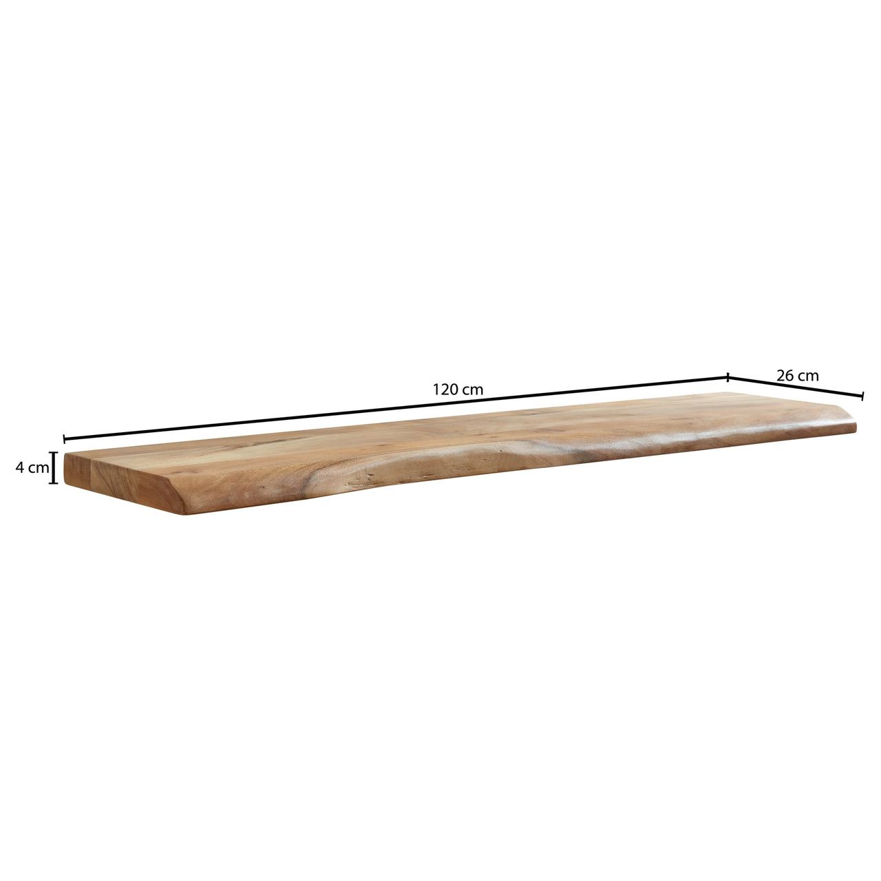Skyport WOHNLING Wandregal Baumkante Akazie Holz Design Schweberegal 120 cm Regal Massiv