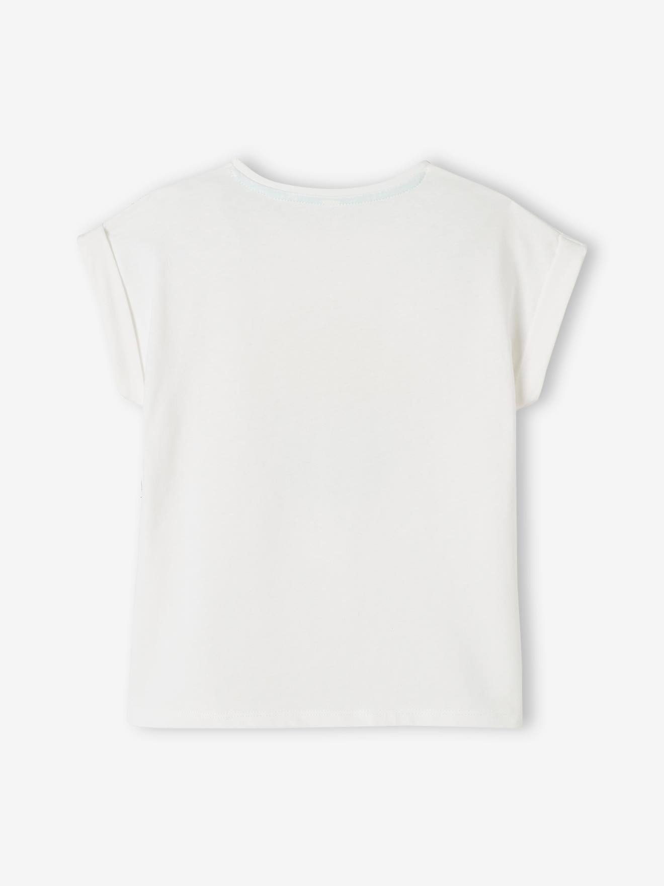 Tee-shirt motif coquillage irisé fille. blanc