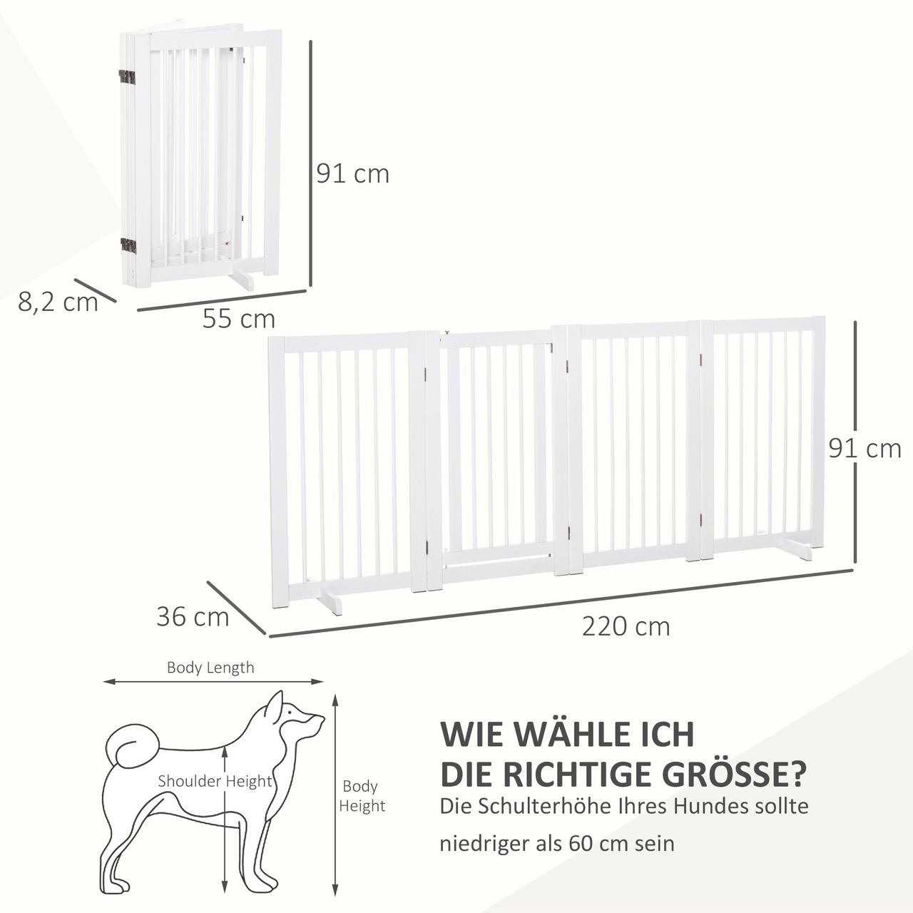 PawHut Absperrgitter Hunde 91 cm Schutzgitter aus Holz Hundegitter Freistehend