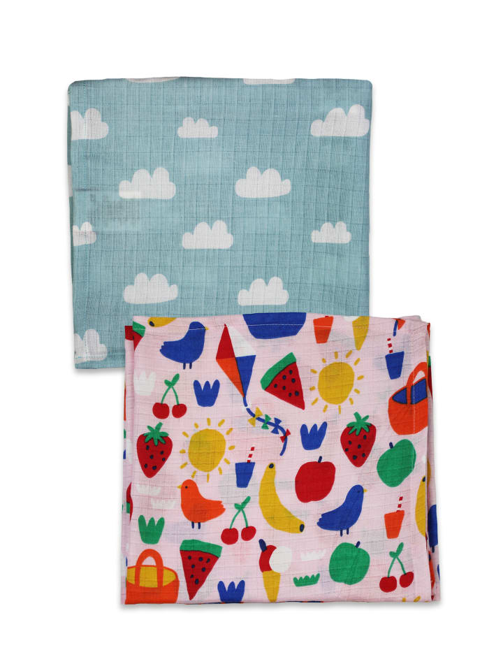 Toby Tiger Musselintücher im Doppelpack mit Picknick Print in rosa günstig kaufen 0