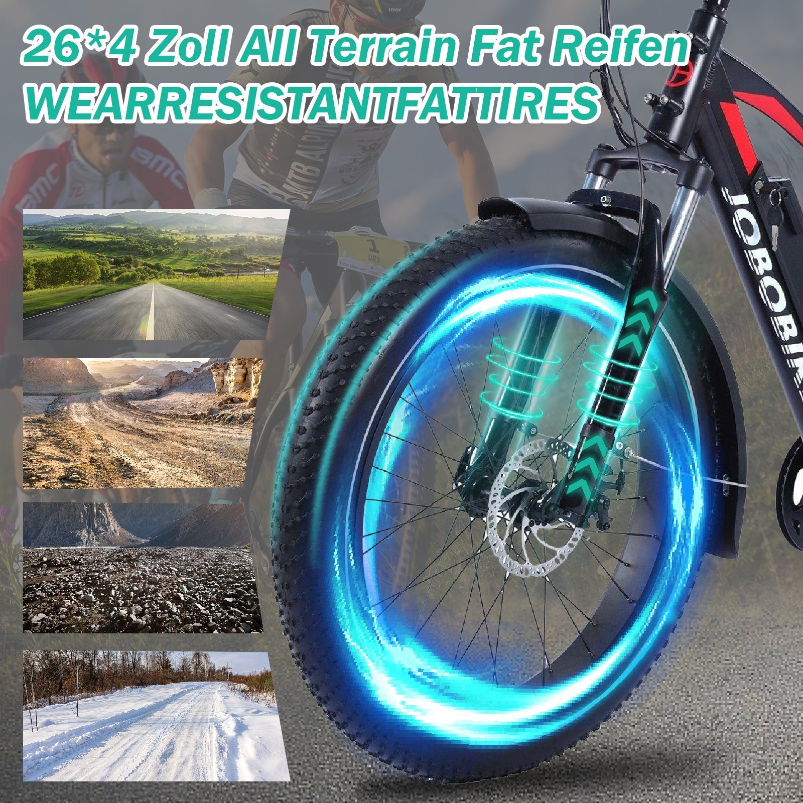 JOBOBIKE E-Bike MTB E33 Robin ebike sale Damen Herren für Fitness, 7 Gang Shimano, Kettenschaltung, Heckmotor, 672,00 Wh Akku, Hardtail E-Mountainbikes 26 Zoll Fat Tire Elektrofahrrad Heckmotor