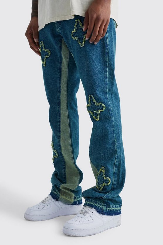 Slim-Fit Schlagjeans mit Applikation