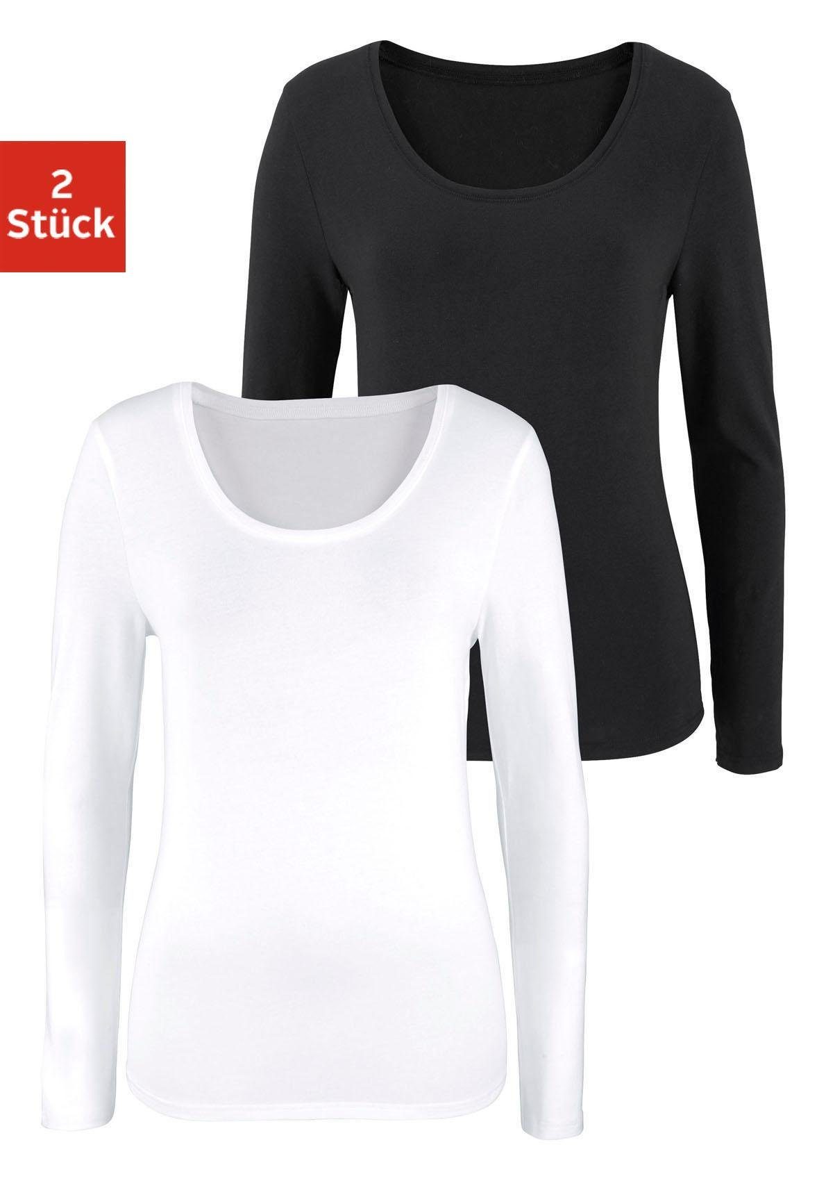 Vivance Langarmshirt (2er-Pack) aus elastischer Baumwoll-Qualität