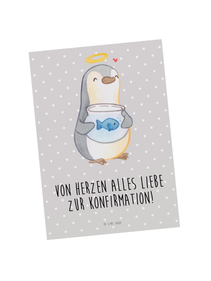 Mr. & Mrs. Panda Postkarte Pinguin Fisch mit Spruch in Grau Pastell günstig kaufen onesize