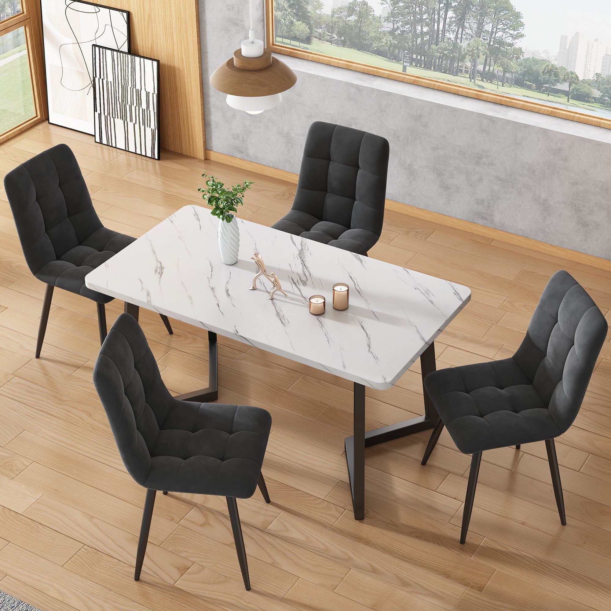 Flieks Essgruppe, (5-tlg), Esstisch mit 4 Stühlen Set Küchetisch Esszimmerstuhl, Metallbeine