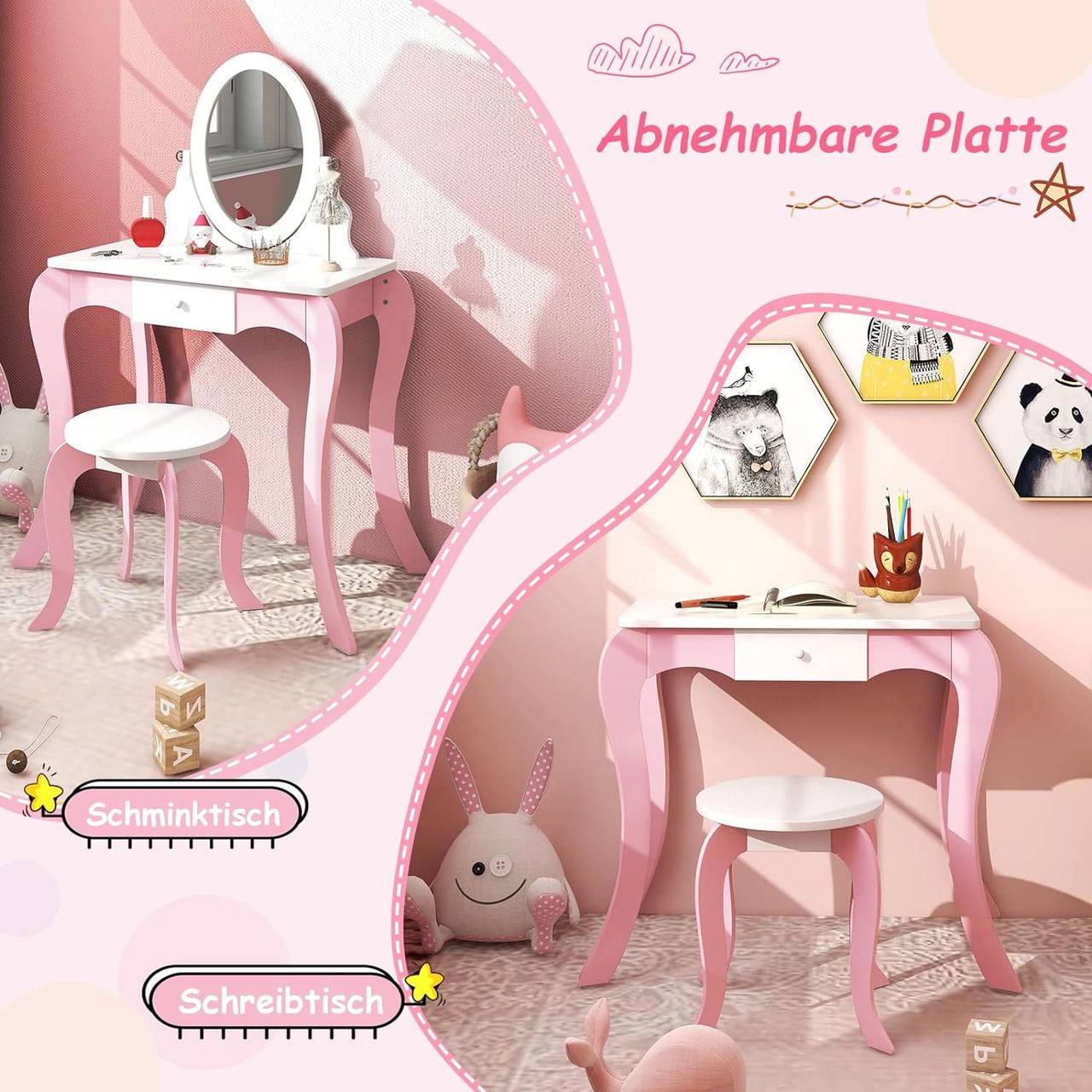 Costway 2 in 1 Kinder Schminktisch & Hocker