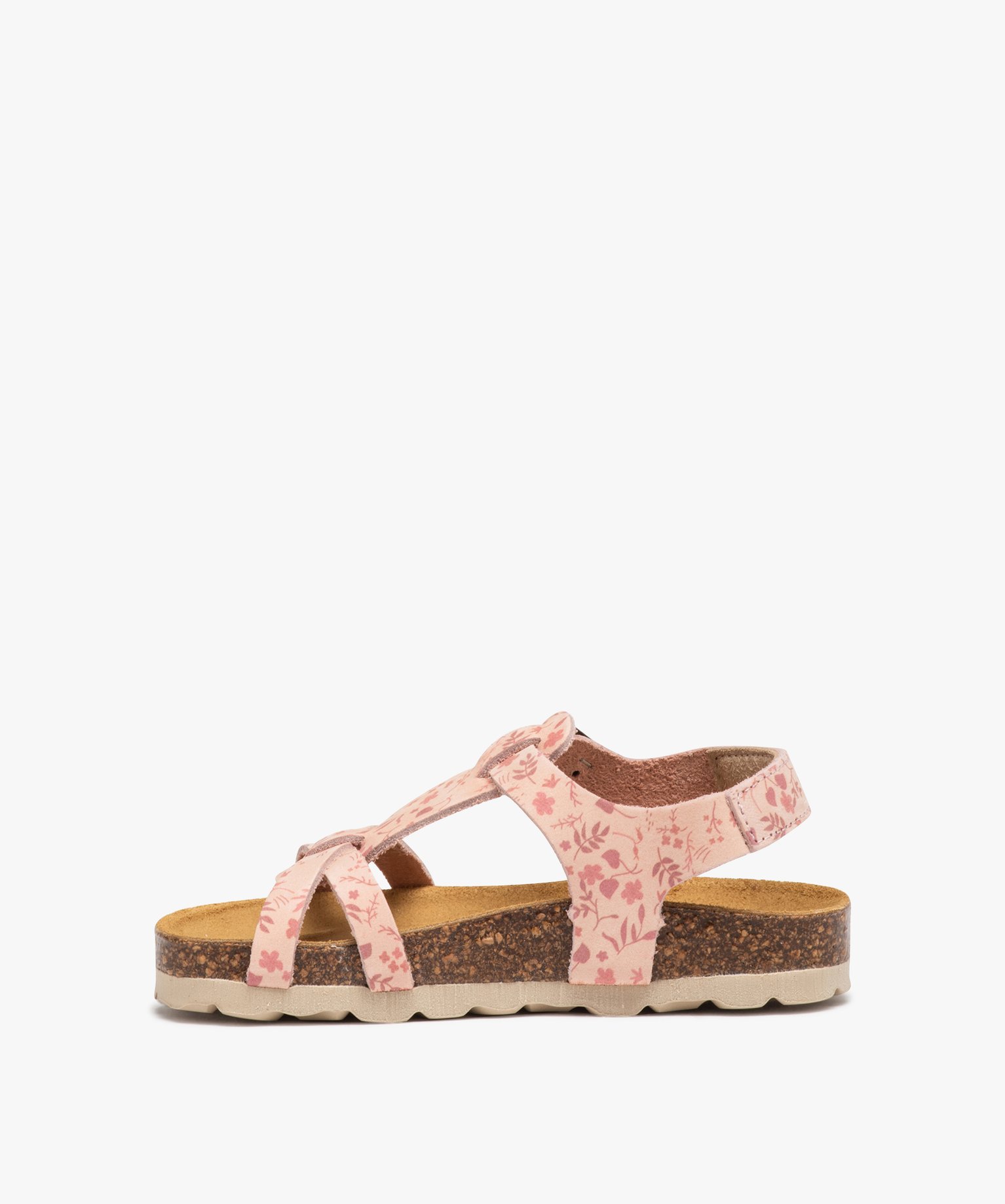 Sandales fille dessus en cuir velours à motifs fleuris et bride à boucle - NA!