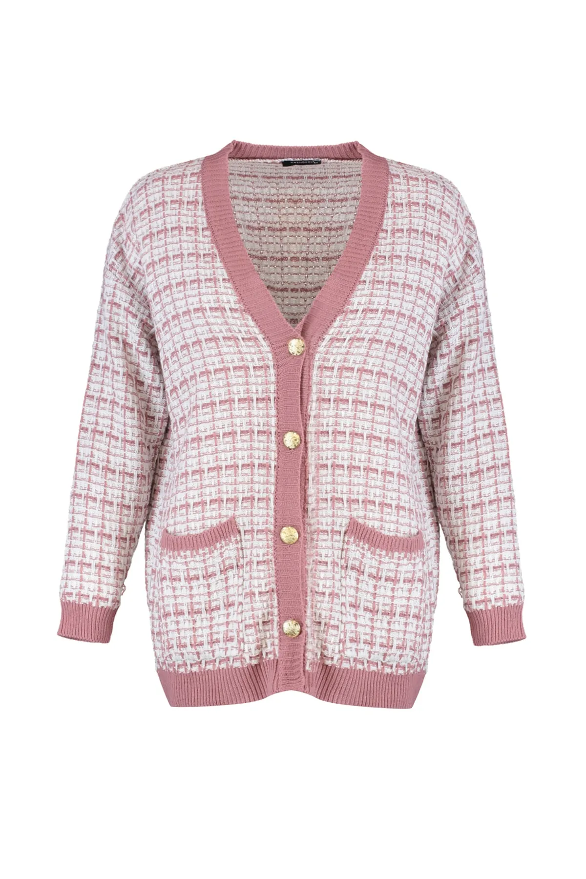 Trendyol Collection  Dusty Rose Wide Fit Glitzer-Strickjacke im Tweed-Look TWOAW21HI0250