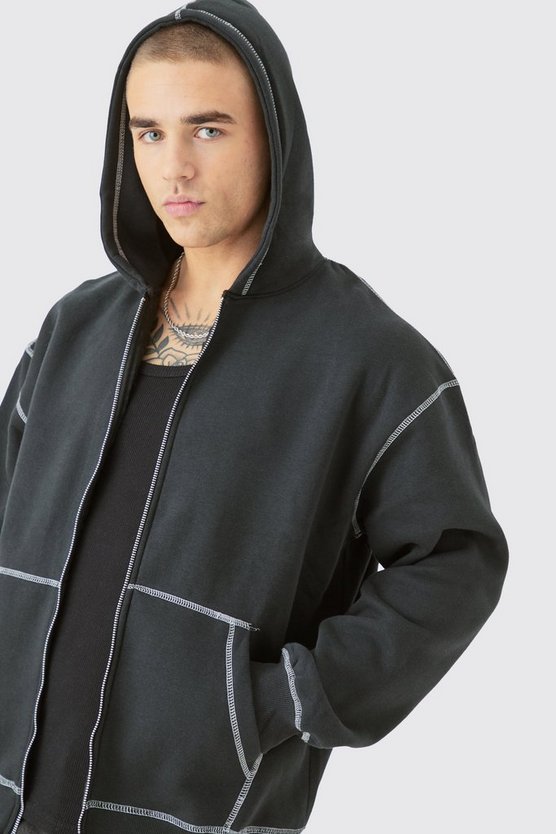 Oversize Hoodie mit Kontrast-Naht und Reißverschluss