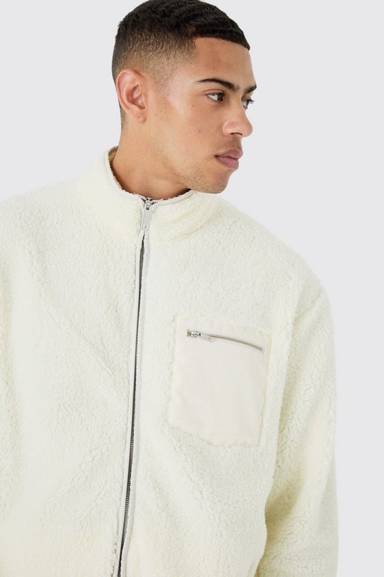 Oversize Kontrast Borg-Jacke