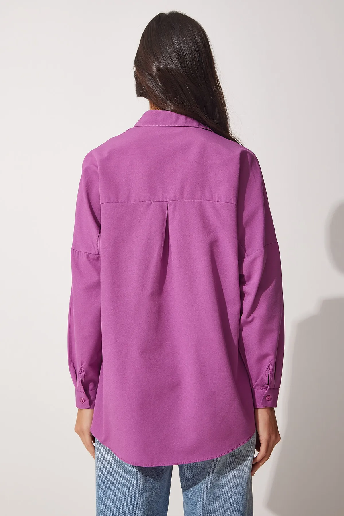 Happiness İstanbul  Damen Mittelflieder Oversize Langes Basic Shirt DD00842