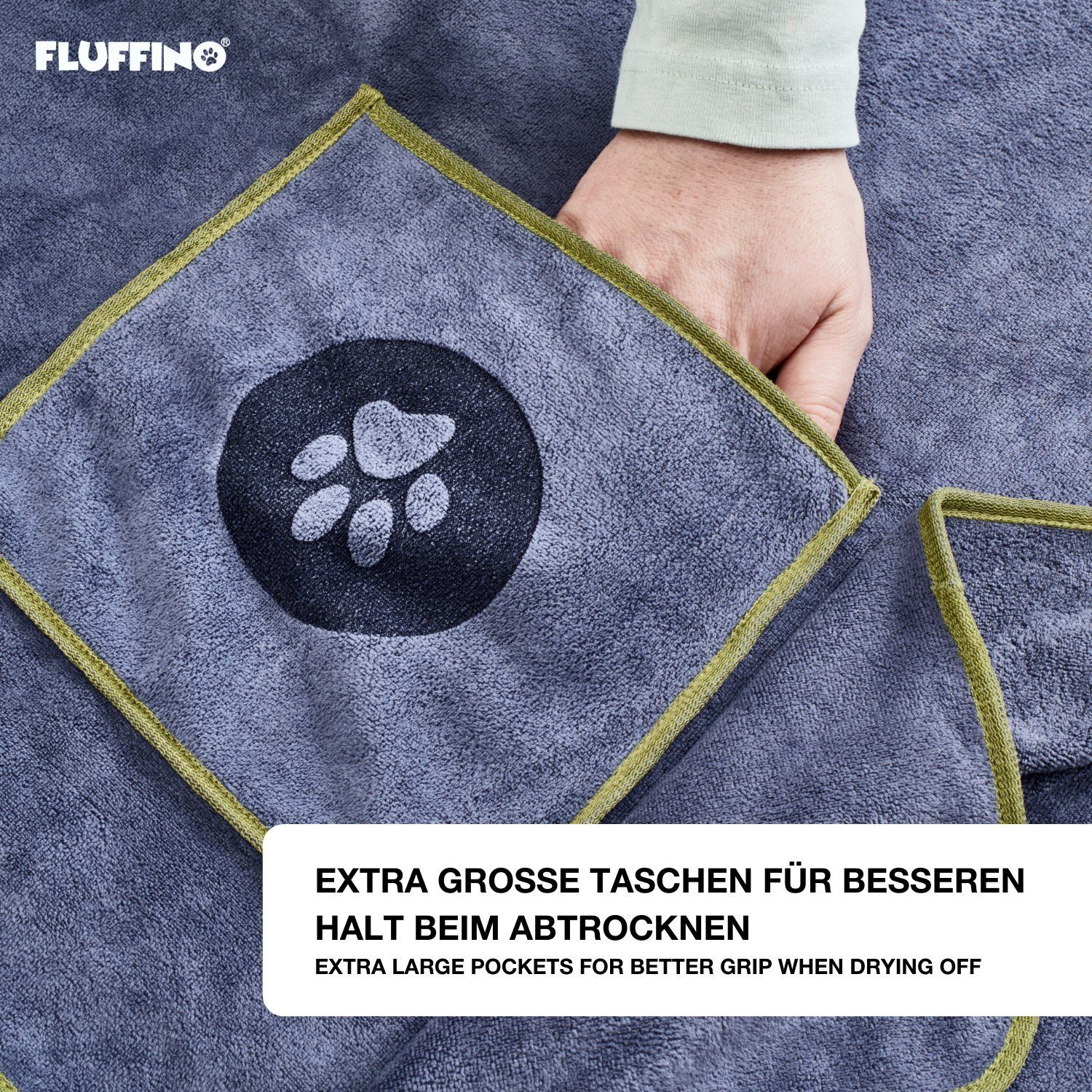 FLUFFINO® Hundehandtuch Mikrofaser – 2er-Pack - 120 x 70 cm - Grau & Grün, (2-St)