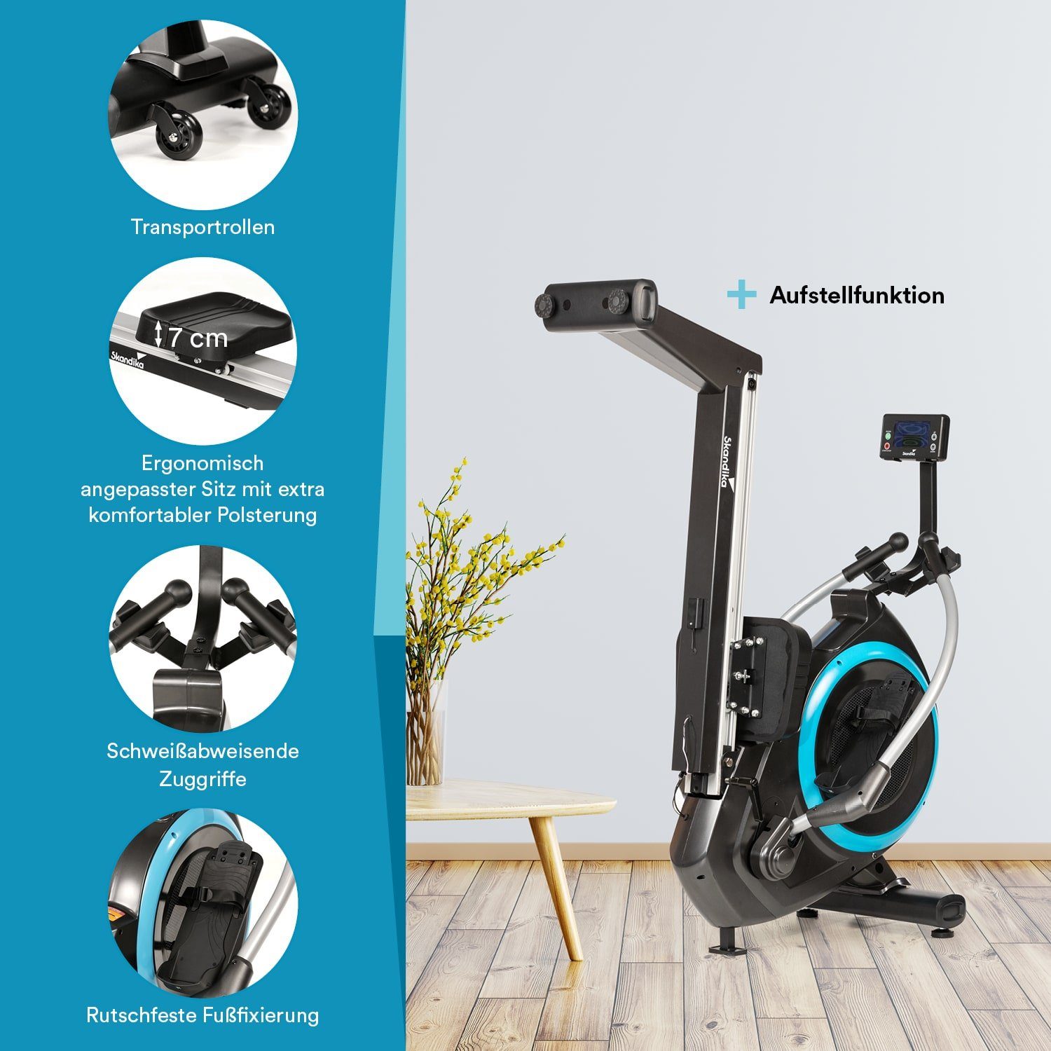 Skandika Rudergerät Nordlys, Ruderergometer,Tablethalterung