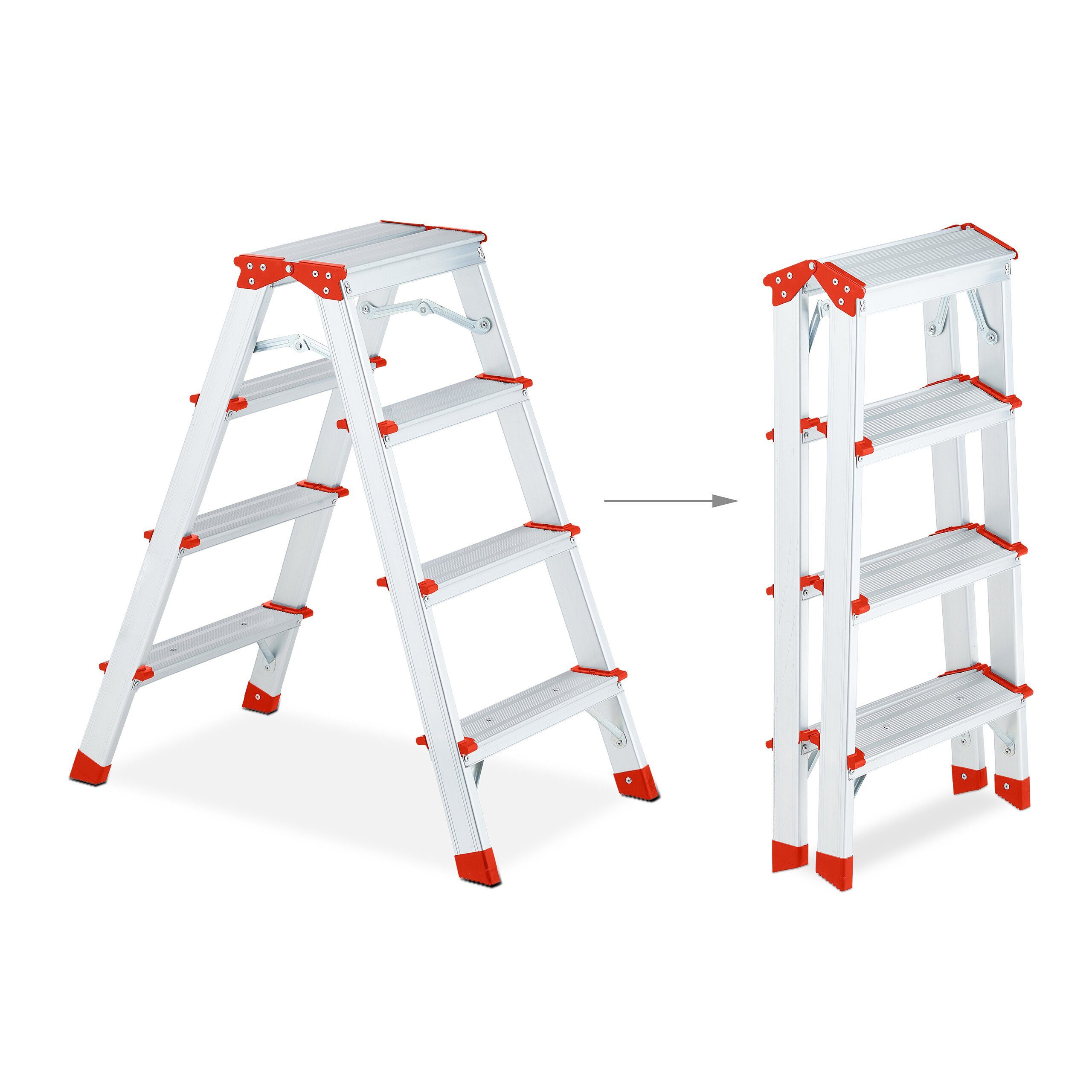 relaxdays Bockleiter Klappbare Trittleiter aus Aluminium, 4 Stufen