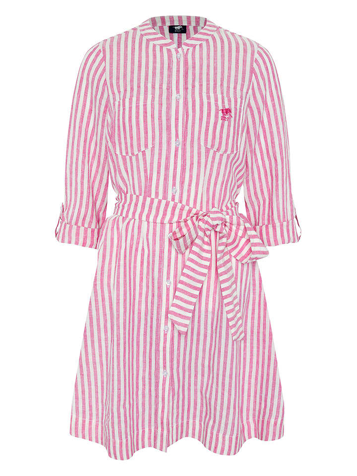 Polo Sylt Leinen-Kleid in Pink/ Weiß günstig kaufen