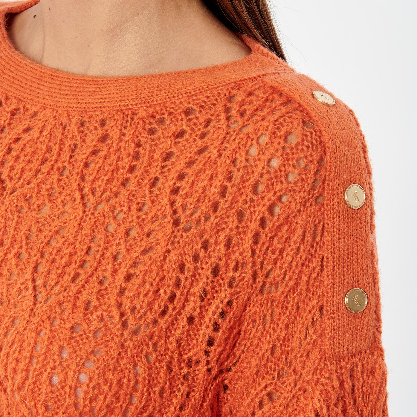 LOUIZ  Pull orange ajouré femme