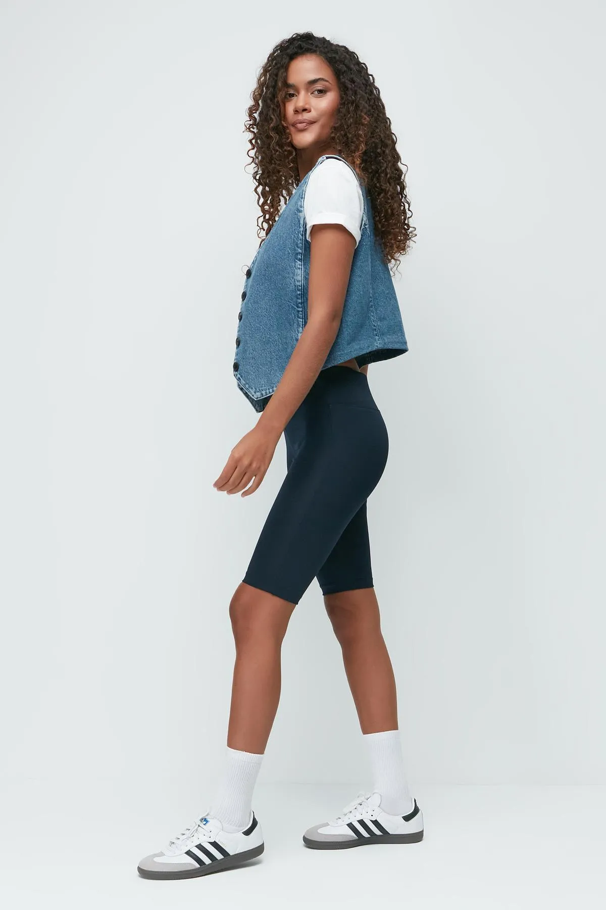 C&City  Hohe elastische Taille über dem Knie, Sport-Shorts, Strumpfhosen 9409, Marineblau