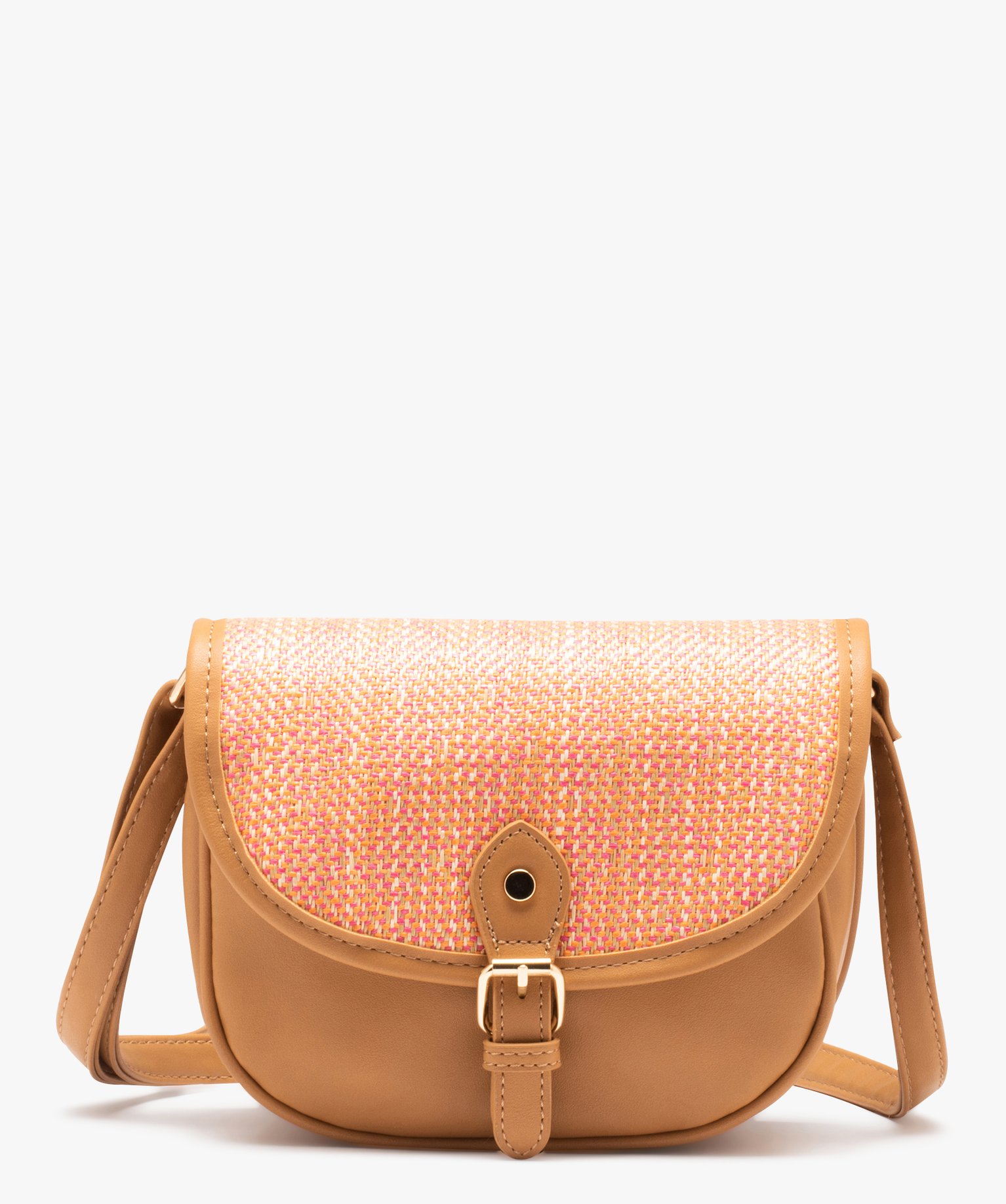 Sac besace rond à rabat tissé marron | GEMO