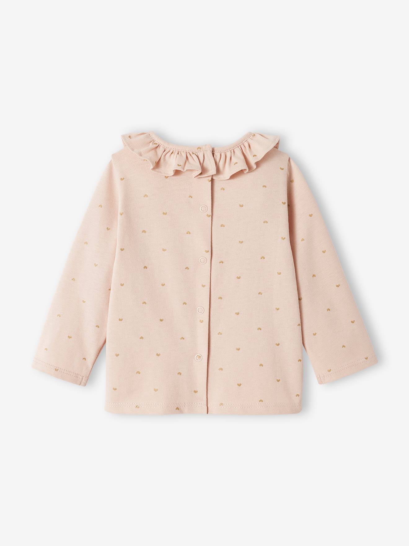 Vertbaudet Mädchen Baby Shirt mit Volantkragen, personalisierbar - pudrig rosa