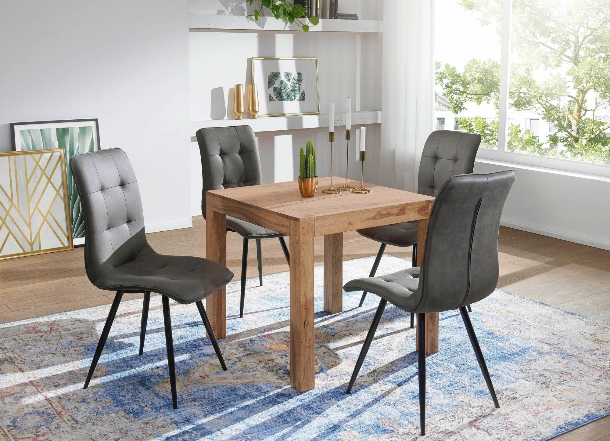 FINEBUY Esstisch FB39799 (Akazie Massivholz 80x80x76 cm Esszimmertisch), Küchentisch Esszimmer Modern, bis zu 4 Personen