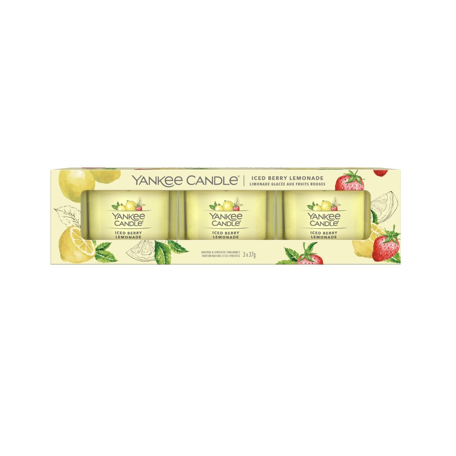 3 Pack Glasvotivkerze Iced Berry Lemonade