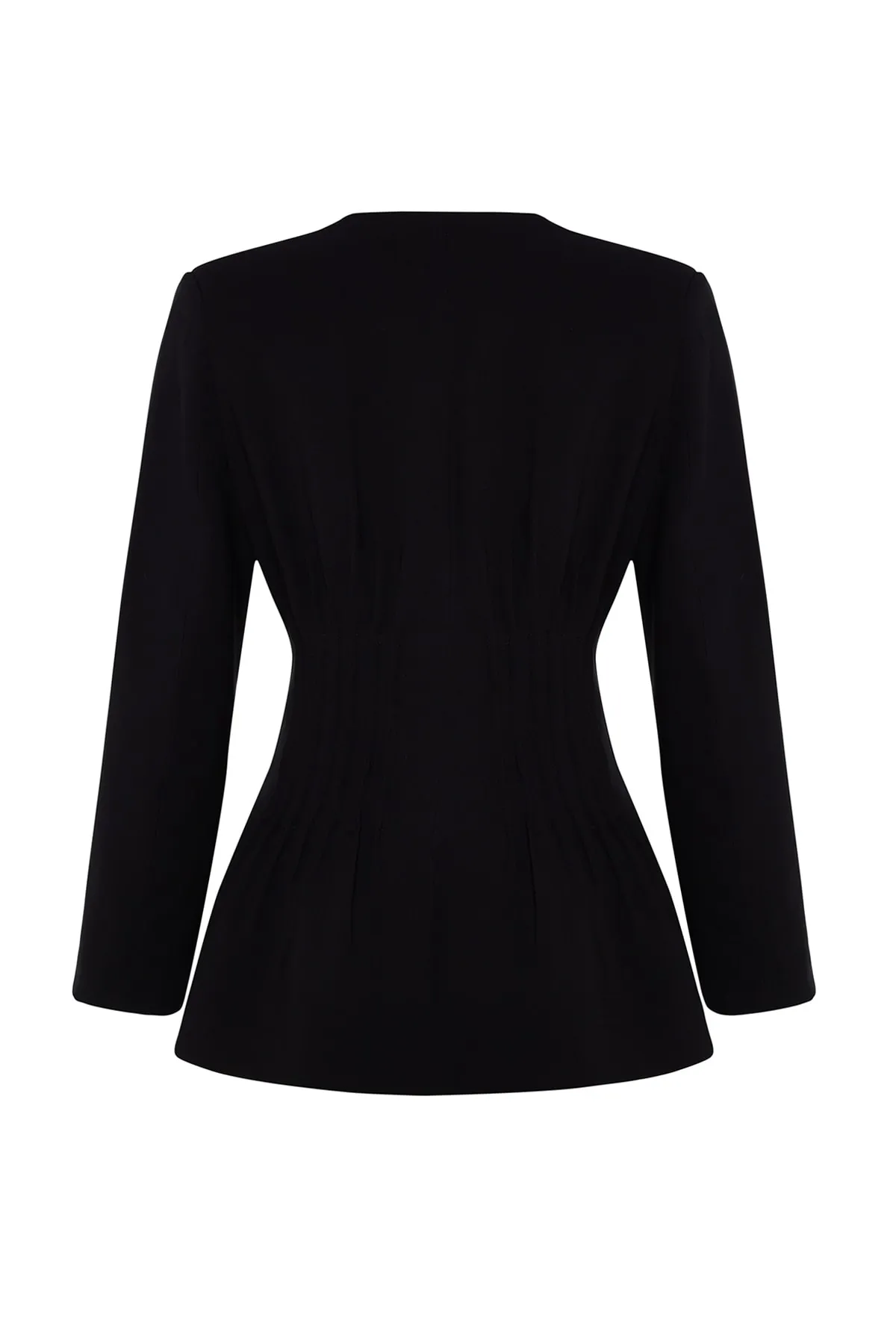 Trendyol Modest  X Kevser Sarıoğlu Schwarze, gerippte, detaillierte Webjacke TCLSS23CK00002
