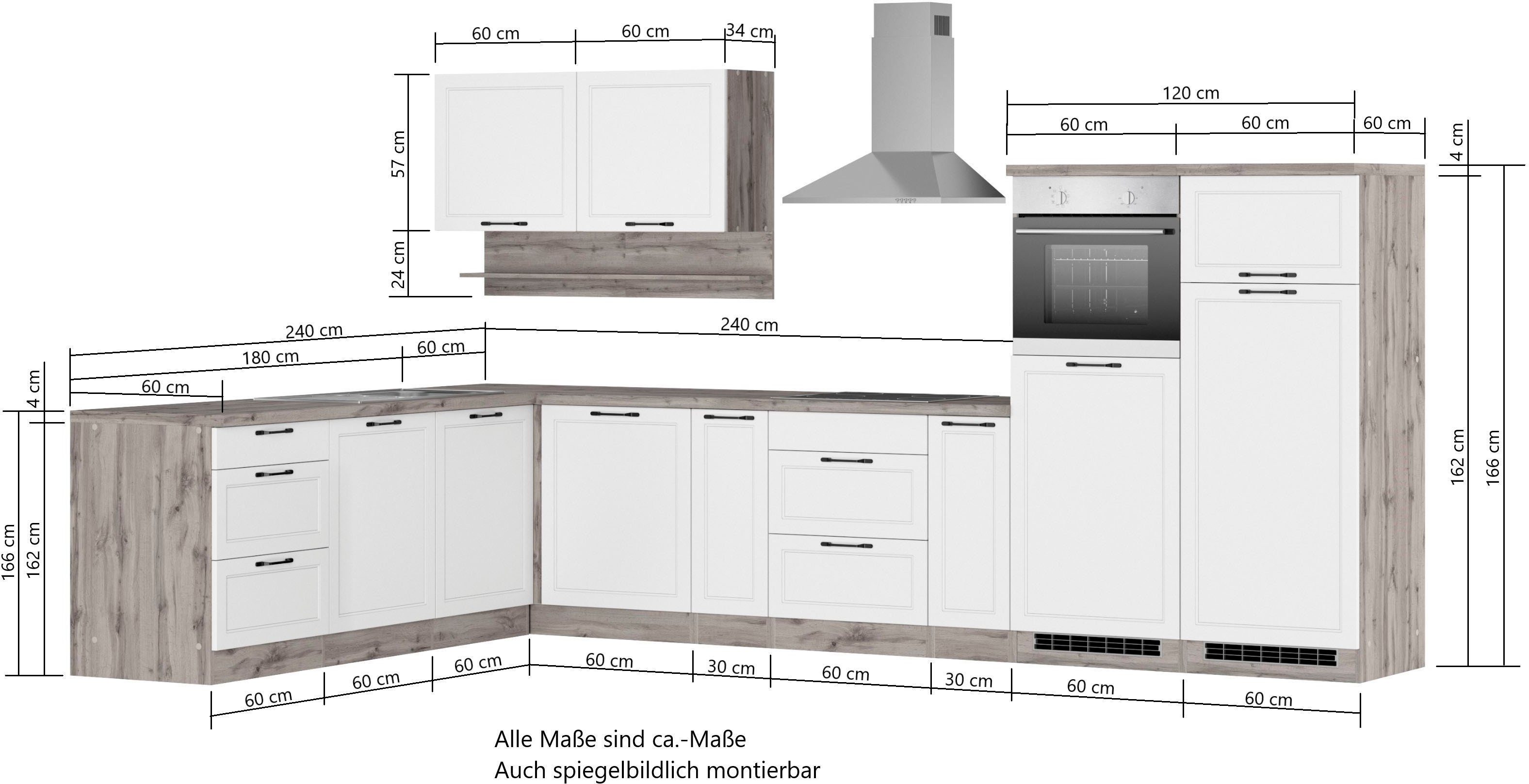 HELD MÖBEL Küche Lana, Stellbreite 240/360 cm, wahlweise mit E-Geräten