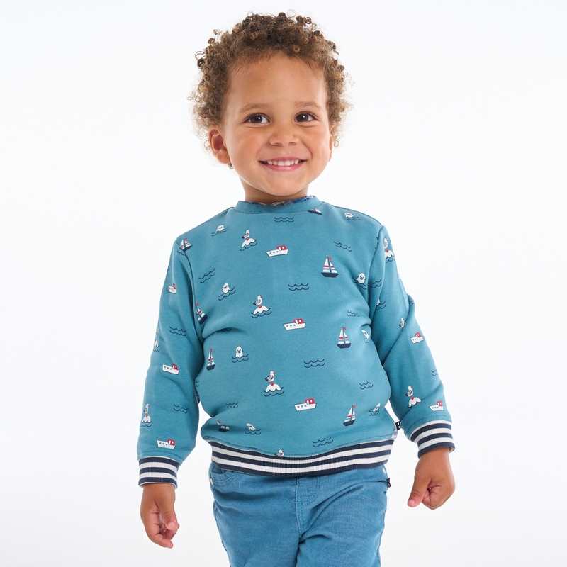 Sweat molleton imprimé mer bleu bébé garçon