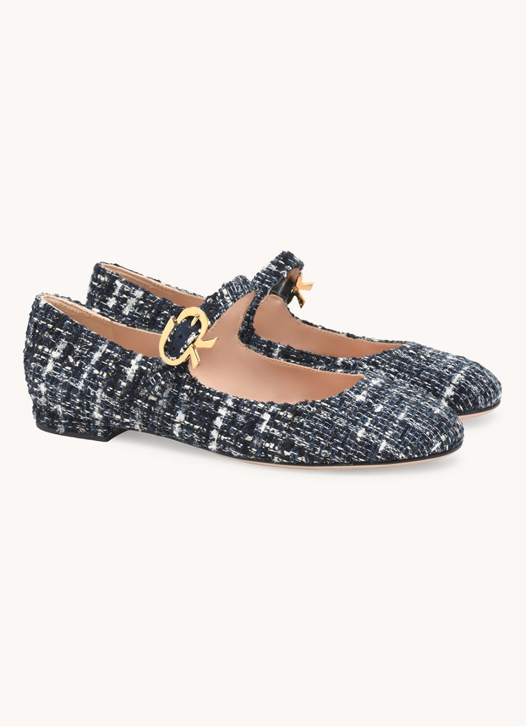 Gianvito Rossi Mary Ribbon 05 ballerina with tweed look