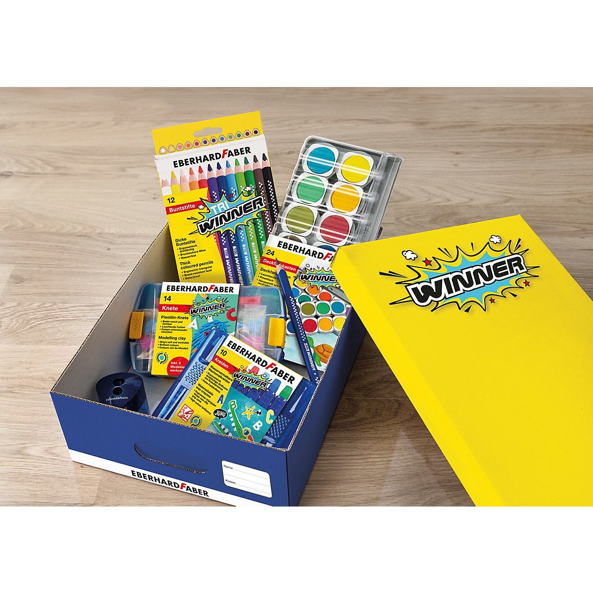 Schulbox/Schulkarton Winner, faltbar, 100% aus recyceltem Papier, 31 x 22 x 9,5 cm